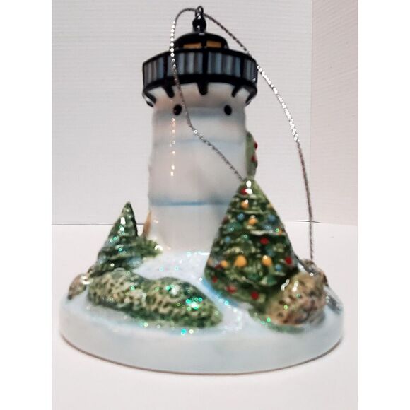 Lighthouse Christmas Ornament Ceramic Wreath On Door Trees Rocks Sparkle Giltter - Picture 8 of 10